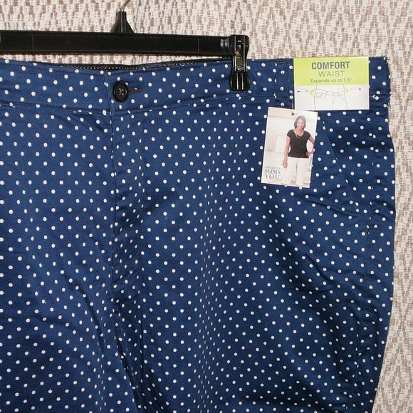 NWT Lee Riders Slimming Capri Crop Pants Plus 24W Blue White Polka Dot - Picture 3 of 10